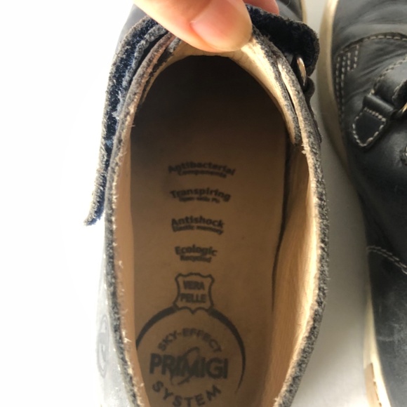 High top blue leather sneakers with velcro closure - Picture 3 of 5